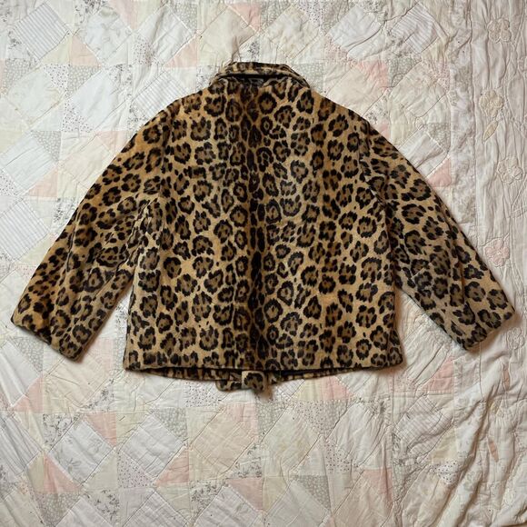 vintage 1960s faux fur cropped leopard print jacket union made size medium - Picture 3 of 7